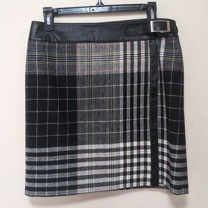 Tristan Black gray wrap plaid check faux leather trim miniskirt size 8